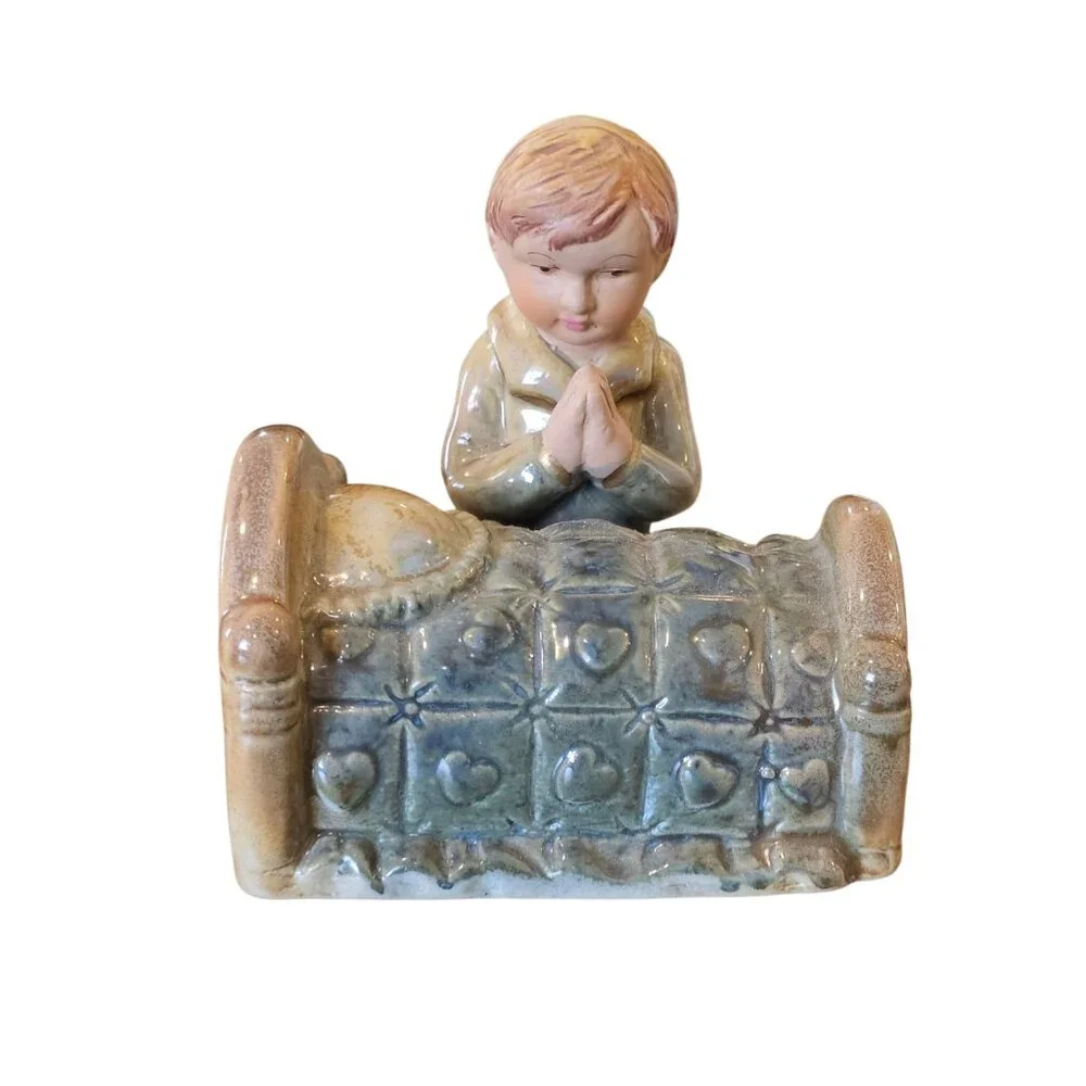 Vintage Religious Praying‎ Girl Boy Nightime Prayer Christian Figurine Children